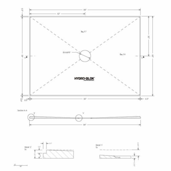 Hydro-Blok Low Profile 60" x 84" Shower Pan w/Drain