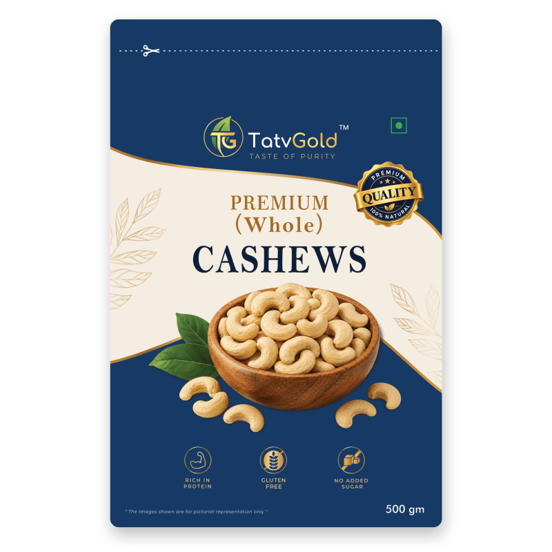 A 500 g pouch of TatvGold Premium Whole Cashews