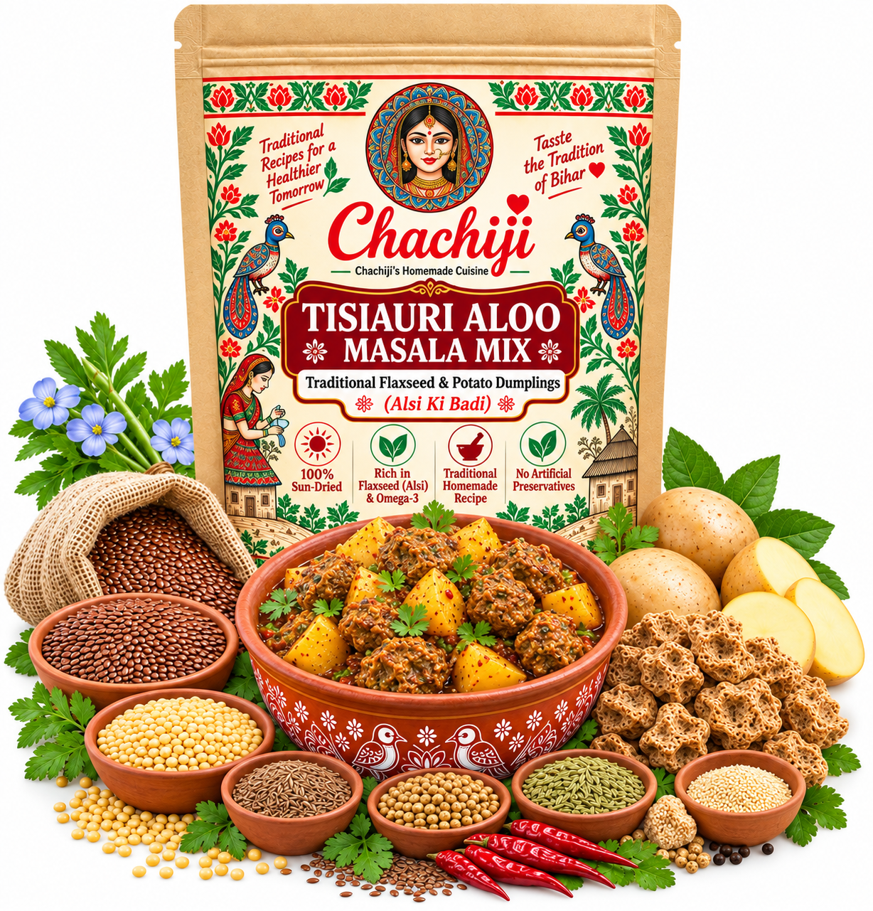 Tisiauri Aloo Masala Mix – Traditional Flaxseed & Potato Dumplings (Alsi Ki Badi)