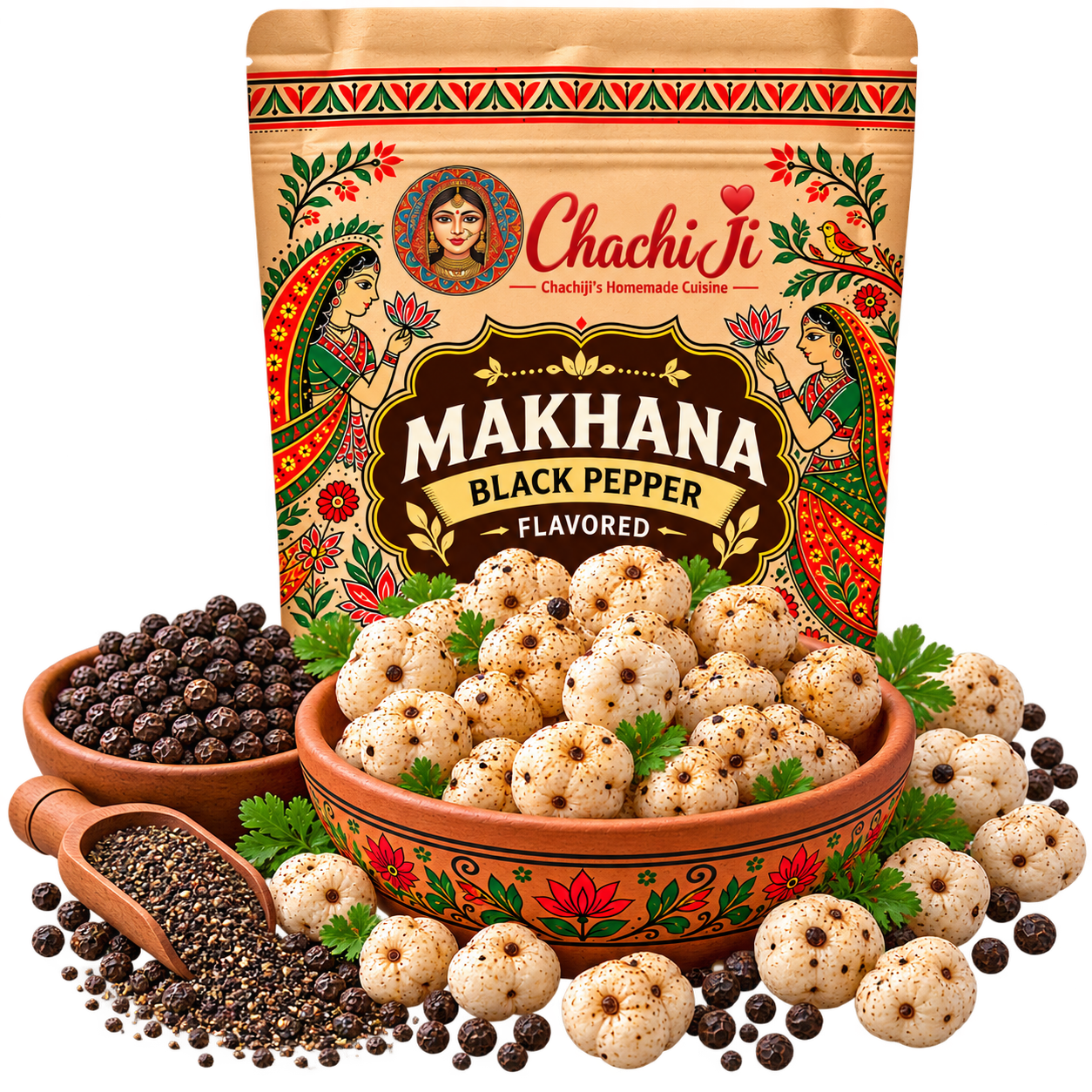 Black Pepper Makhana | Pepper Flavoured Roasted Fox Nuts | Classic Spicy & Crunchy Snack