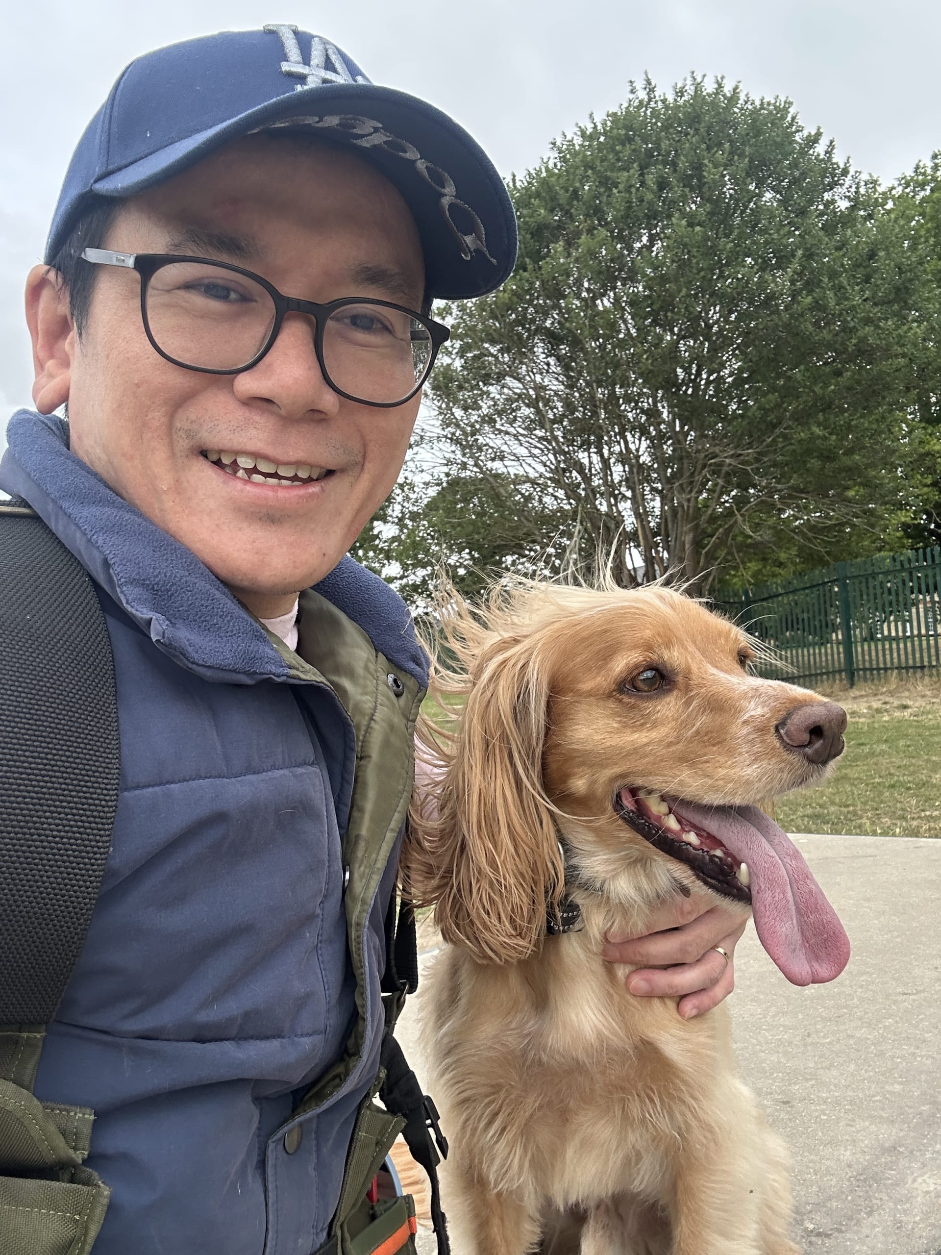Photo of me, Man, and my Cocker Spaniel, Rocket