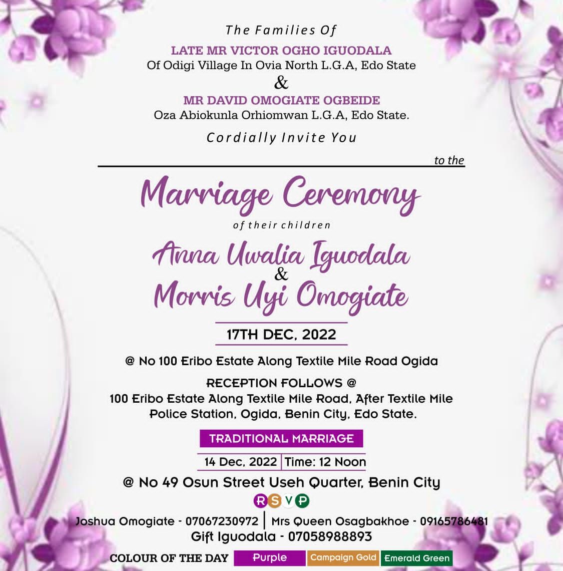 wedding invitation Calabar