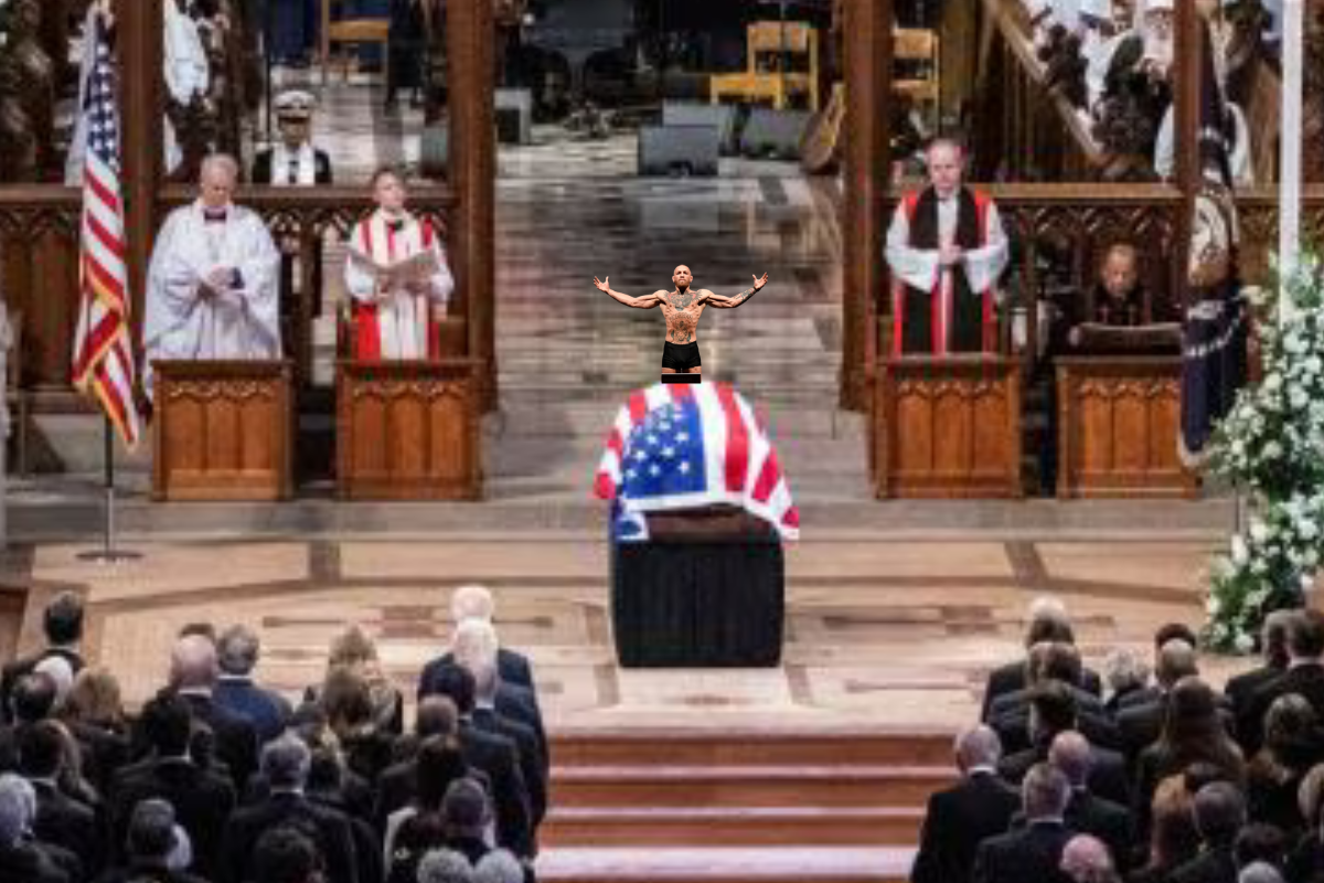 Conor McGregor stands behind Jimmy Carter's coffin, arms raised in anger
