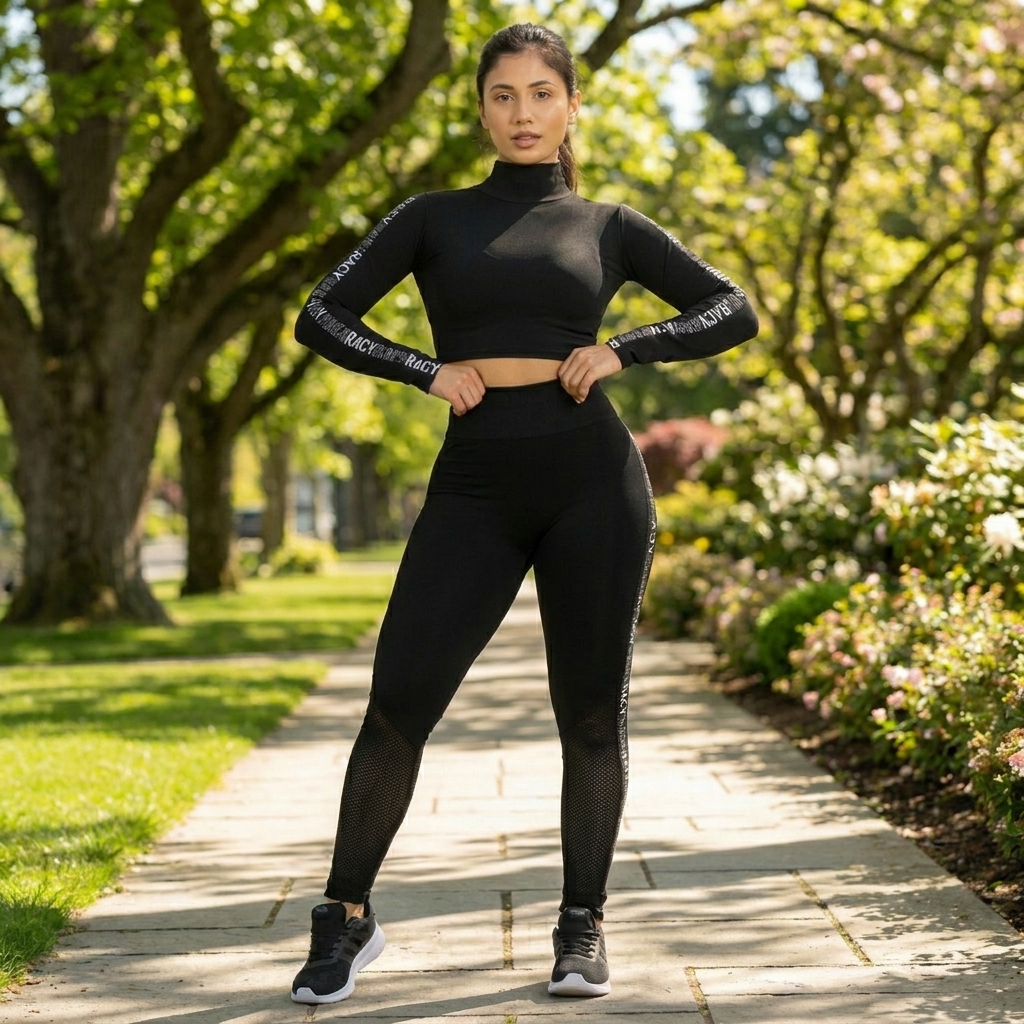 Conjunto Moda Fitness Feminino Calça E Top Manga Longa — foto 1