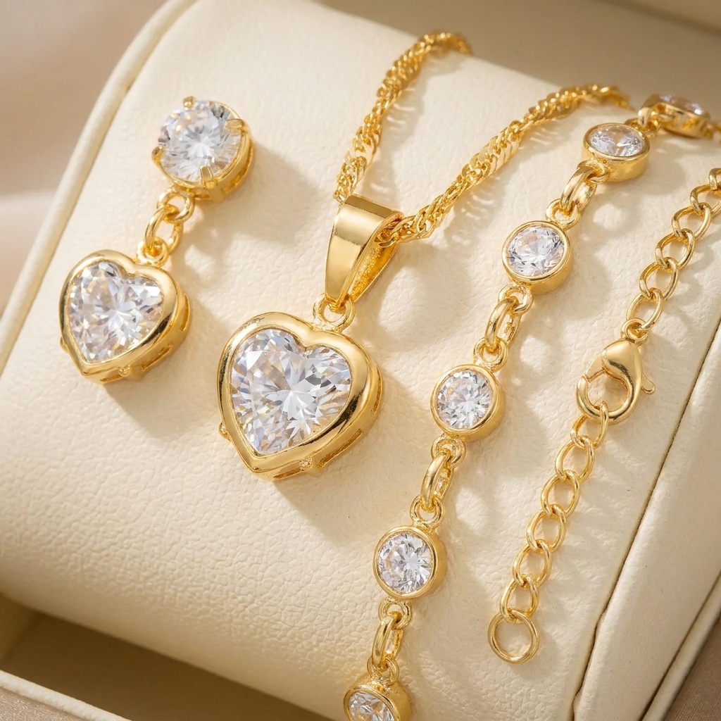 Corrente Feminina+ Pulseira+ Brinco Folheado A Ouro Promoção — foto 1