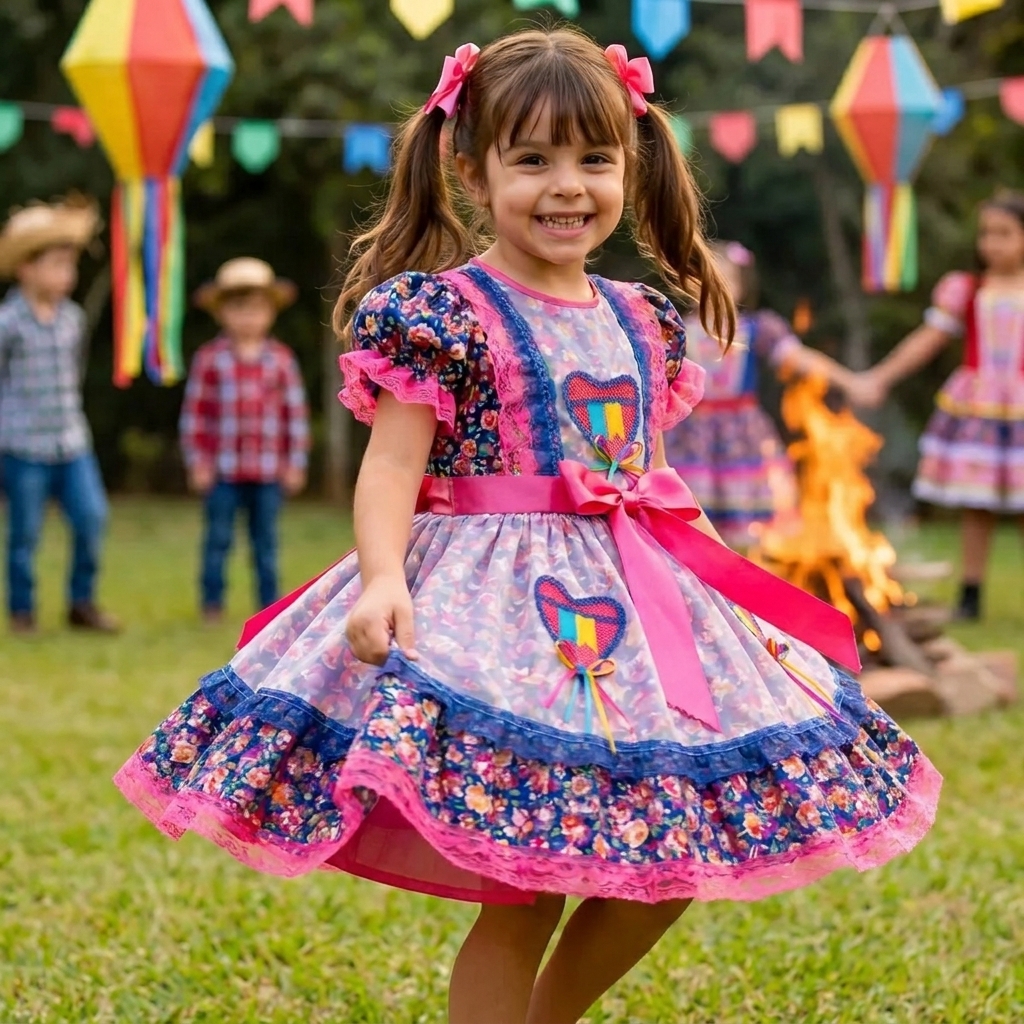 Vestido Festa Junina Infantil Menina Florido Caipira Arraia — foto 1