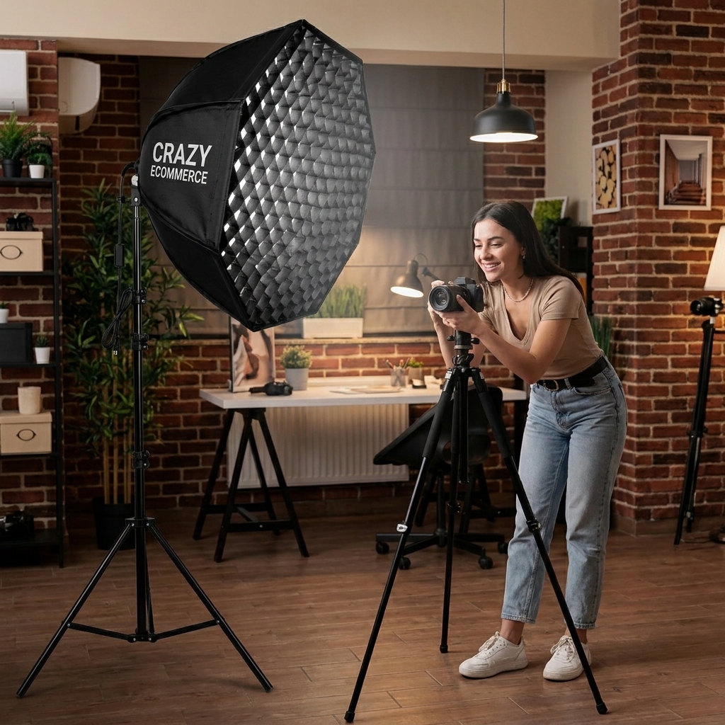 Kit Softbox 70cm Com Grid E Tripé 2 Metros E Lâmpada Luz — foto 1