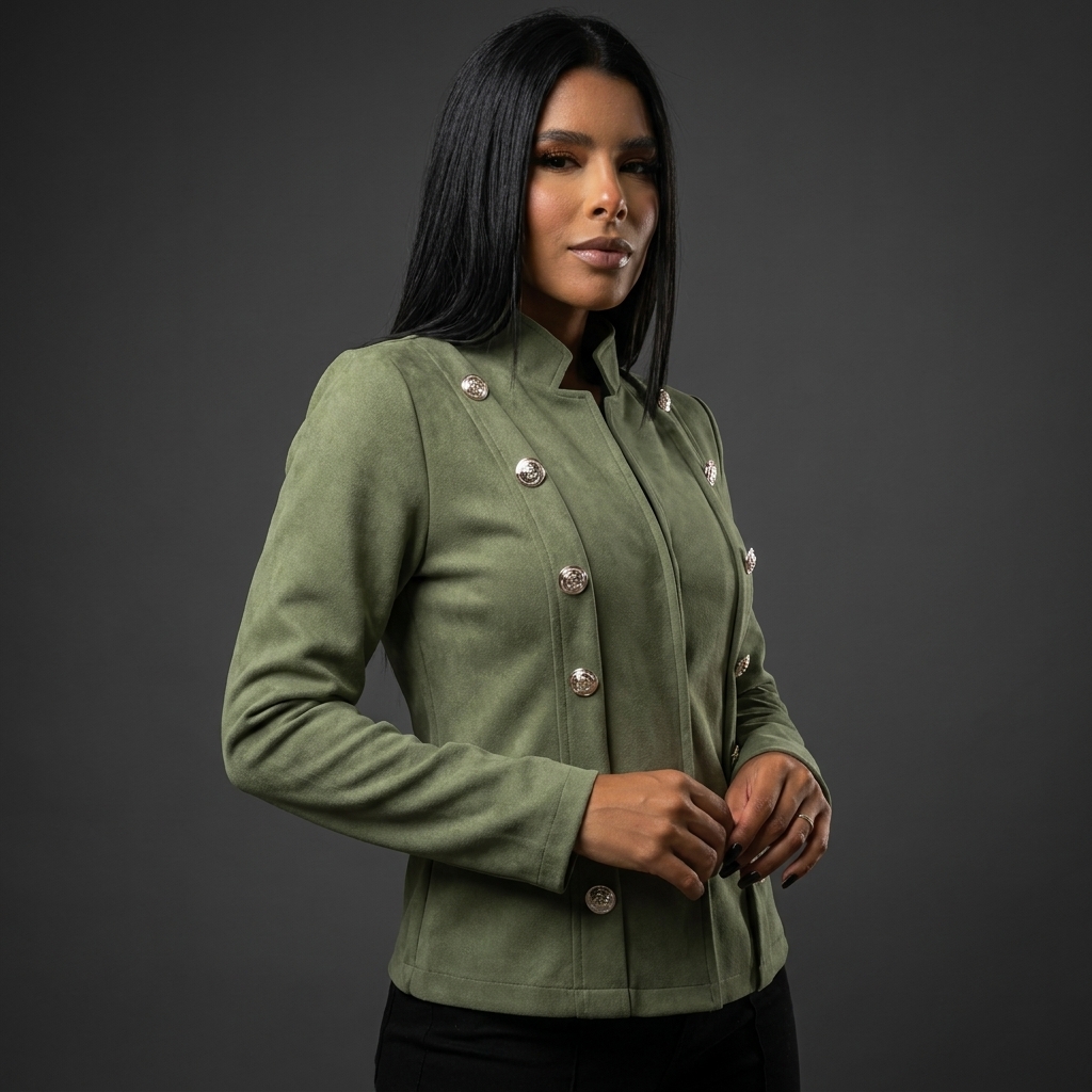 Casaco Feminino Jaqueta Frio Elegante Com Botões Suede — foto 1