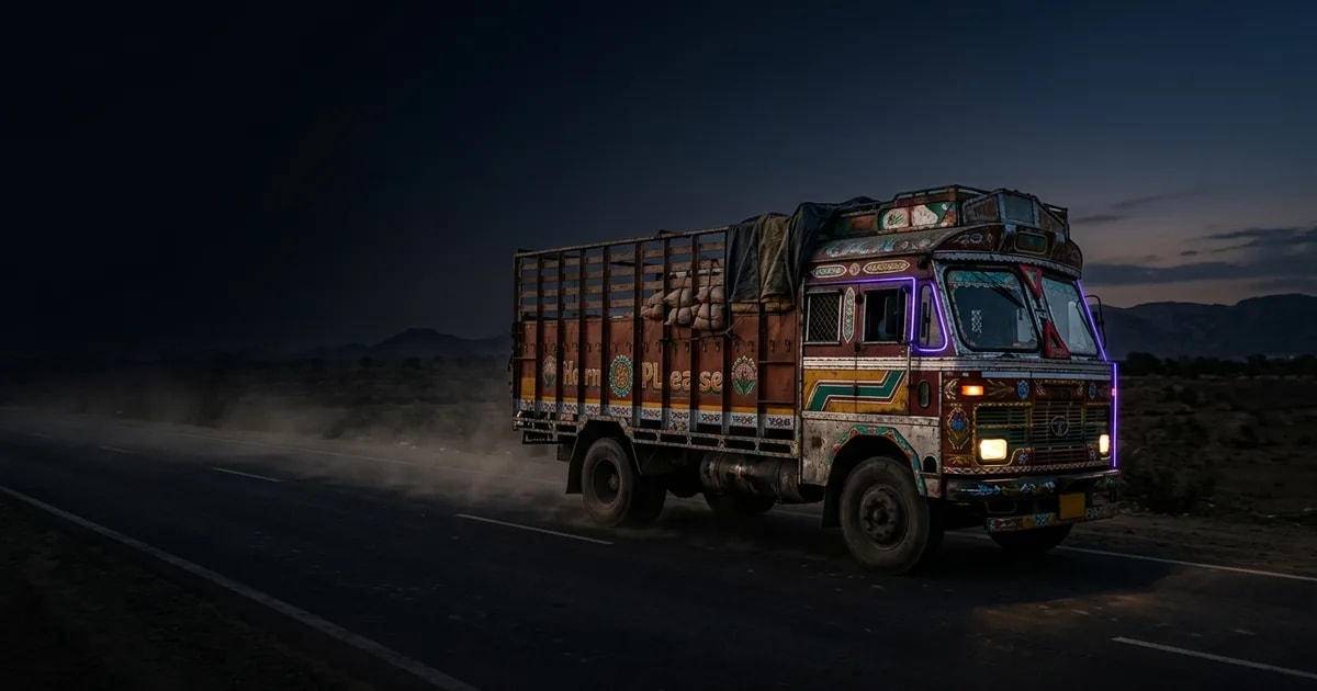 A fleet manager uses freight management software on a tablet to view a map of trucks in India.