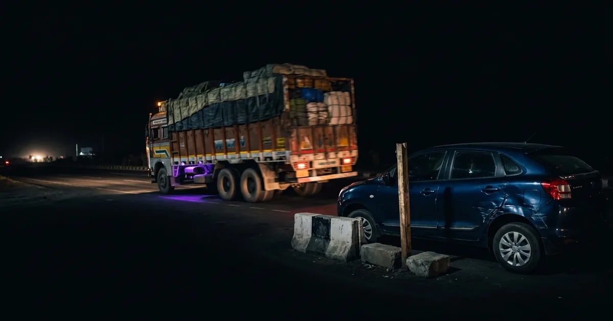 A MoboSafe AI dashcam view of a busy Indian highway, showing clear footage that can protect against road scams and false fines.