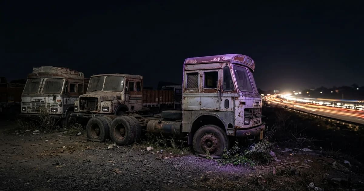 Rows of idle trucks parked at a depot, representing the cost of vehicle detention