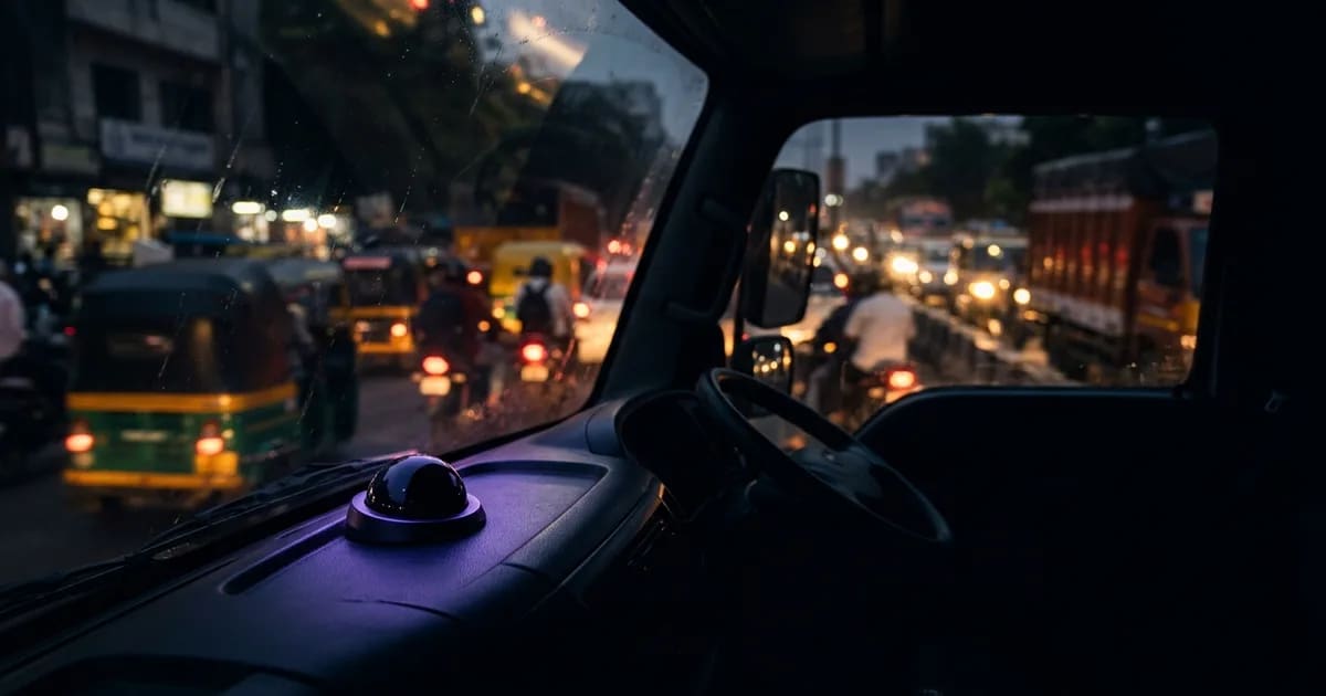 A split-screen view showing the ADAS vs DMS difference, with ADAS detecting a car ahead and DMS detecting a tired driver.