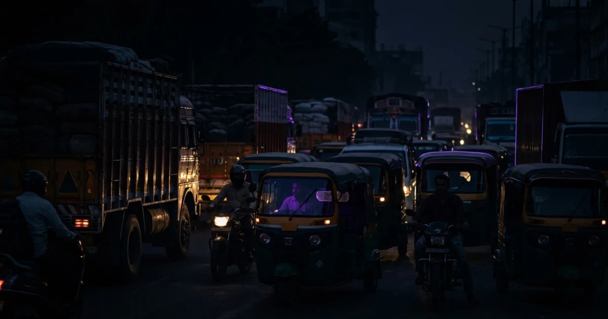 A manager looking at a unified multi-vehicle dashboard on a large screen, showing a map of India with several trucks.