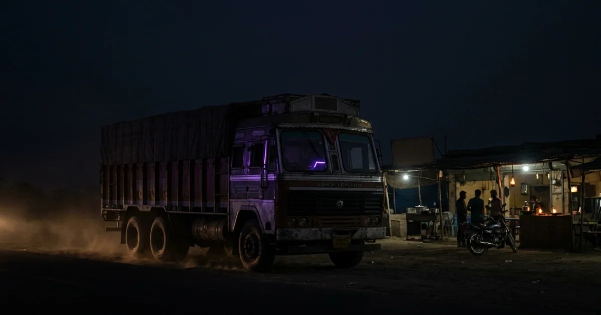 A MoboSafe AI Dashcam monitoring a truck driver on an Indian highway
