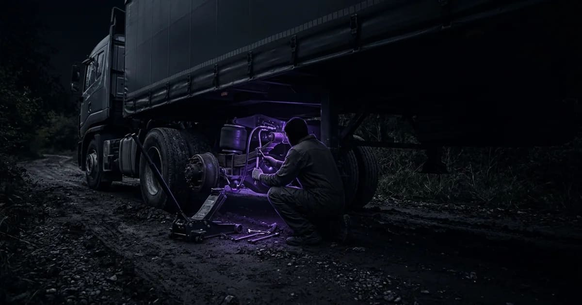 A close-up of a truck's exhaust pipe with visible fumes, symbolizing the cost of engine idling.