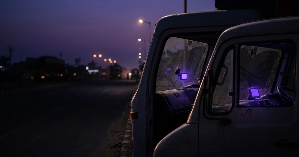 A fleet manager looking at a single dashboard showing multiple trucks with different GPS device icons