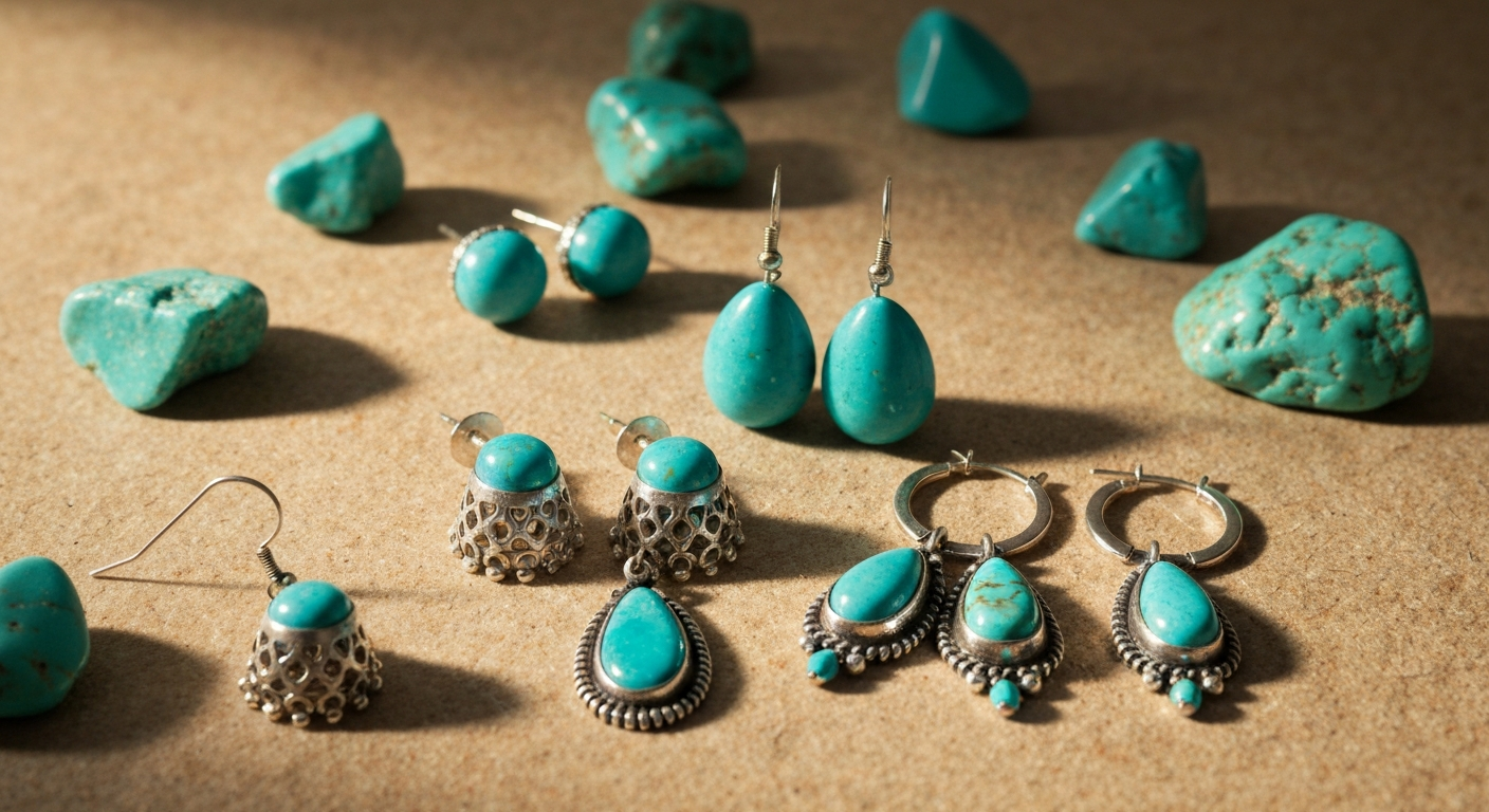 Turquoise earrings collection - jhumkas, studs and drops