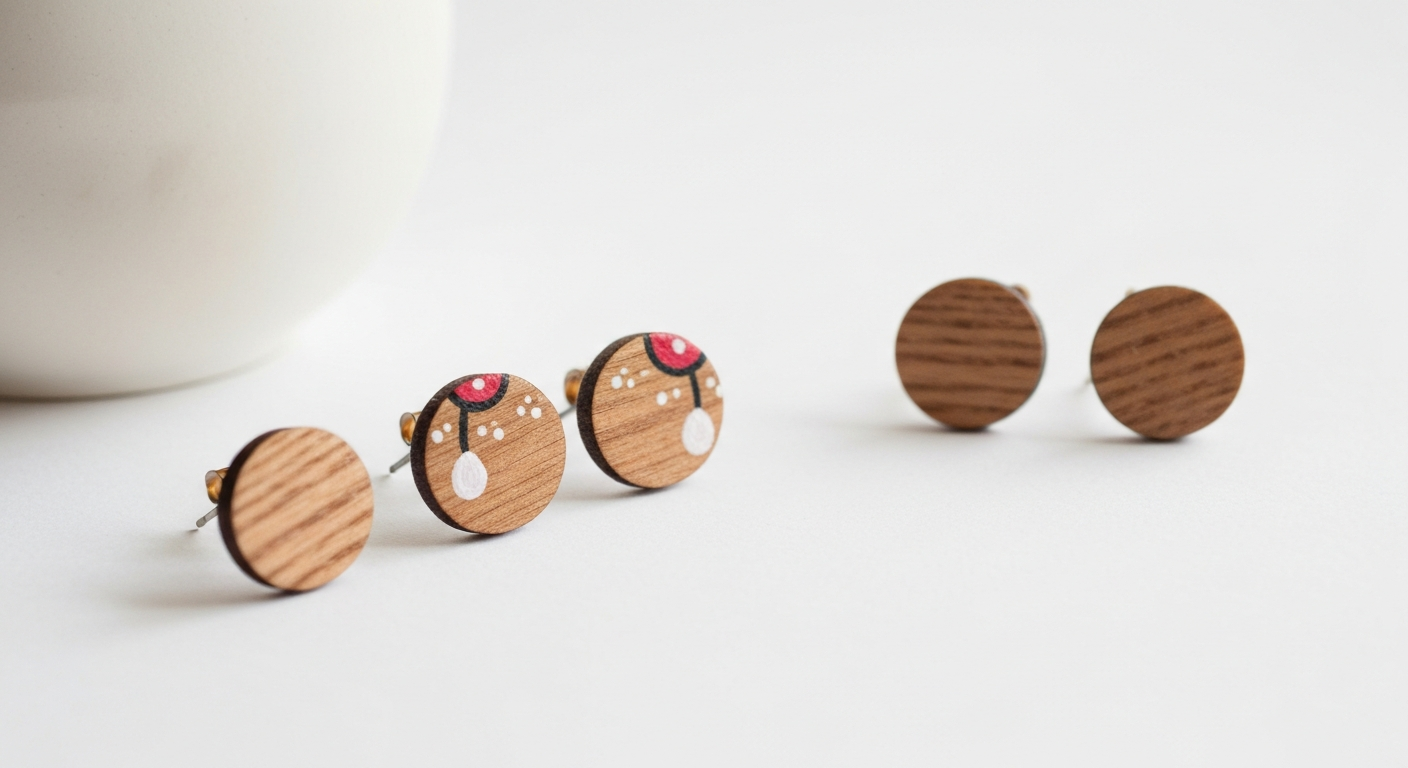 Wooden earrings collection - hand painted and carved eco-friendly designs
