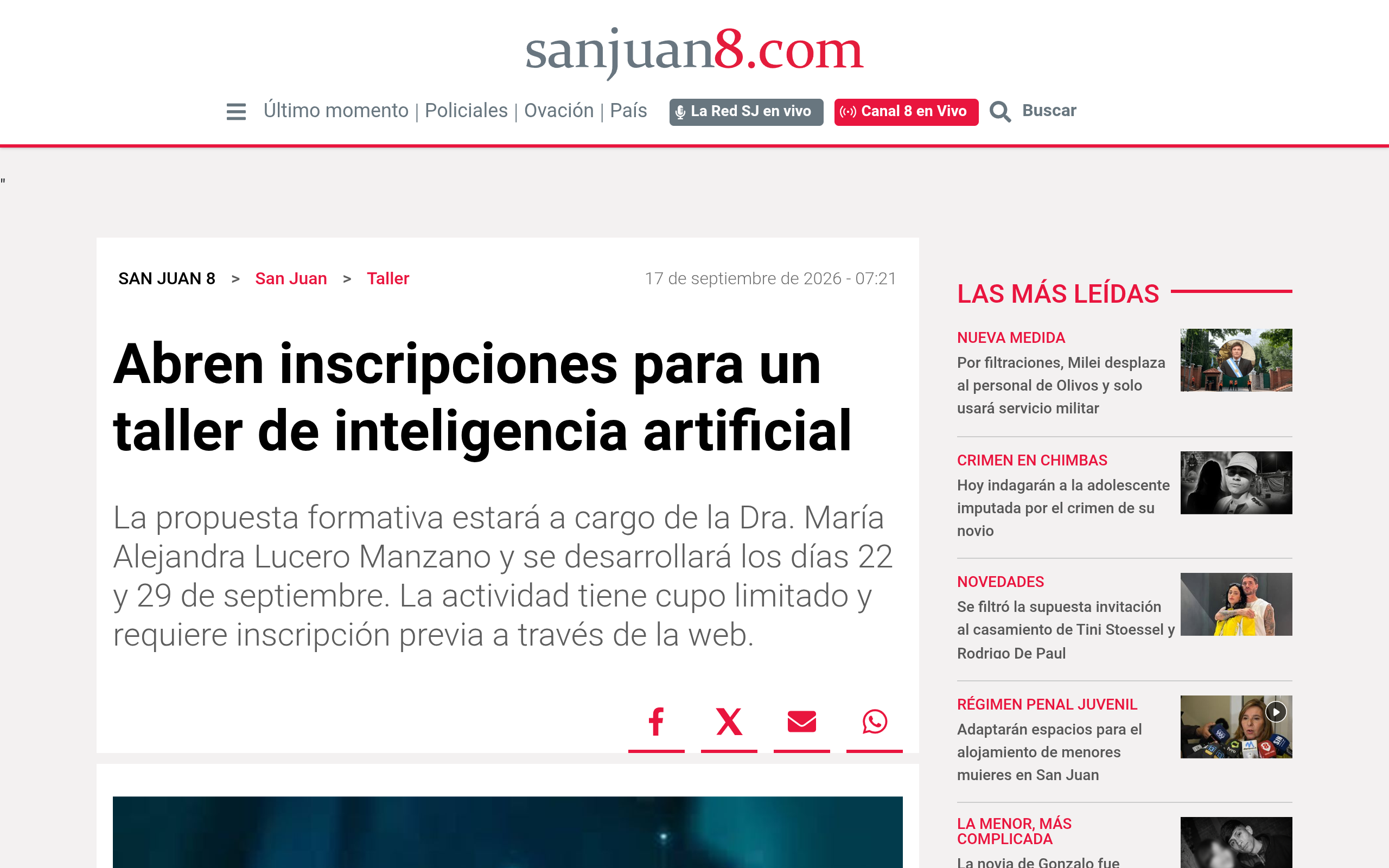 Se abren inscripciones para el taller de IA San Juan 8