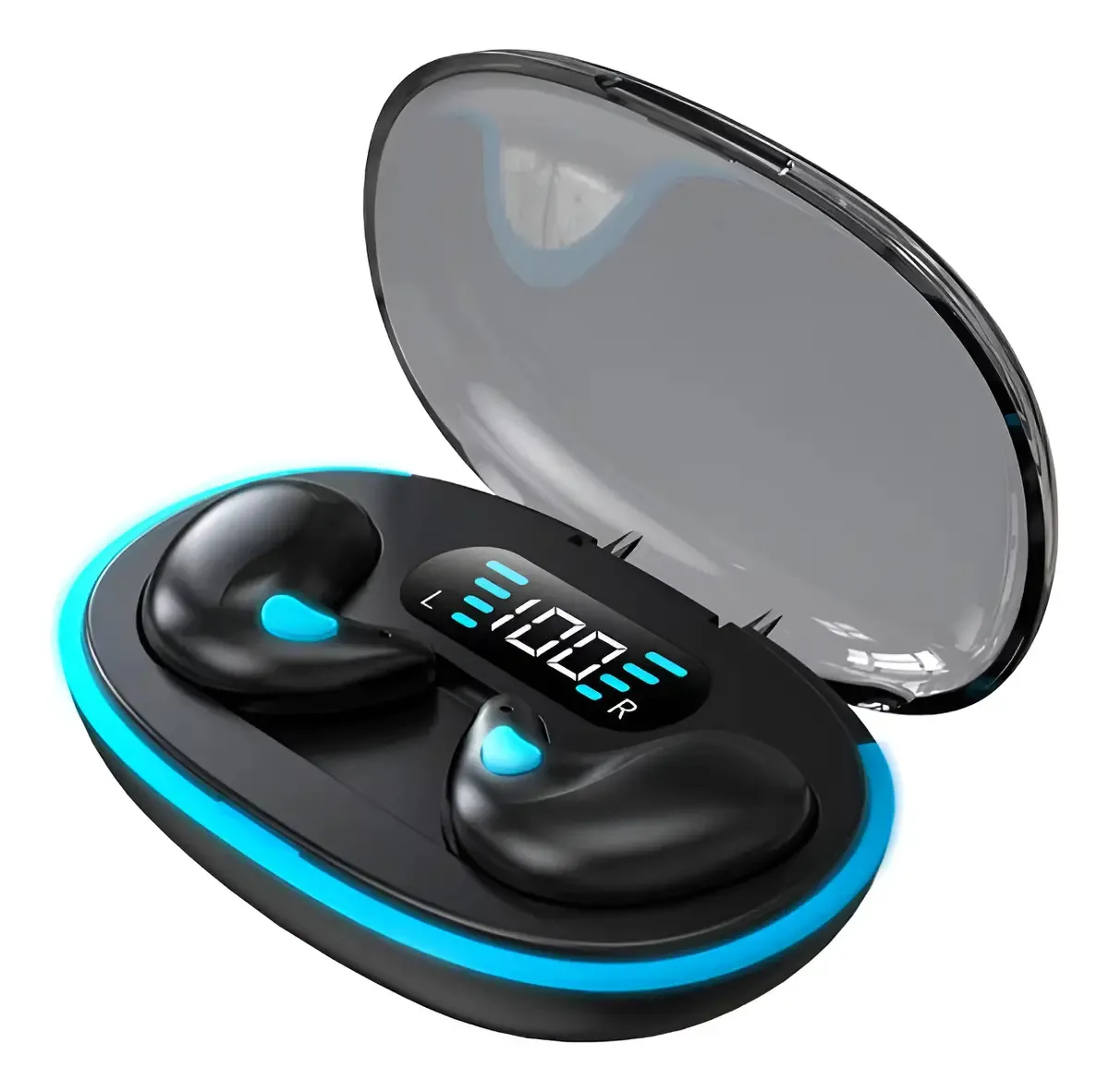 Fone De Ouvido Bluetooth Tws X55 Extra Bass Cor Preto Luz Azul