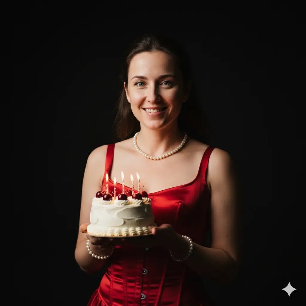 AI Output: Red Birthday AI Image Prompt – Before and After Birthday Girl Photoshoot (Upload Photo Transformation)