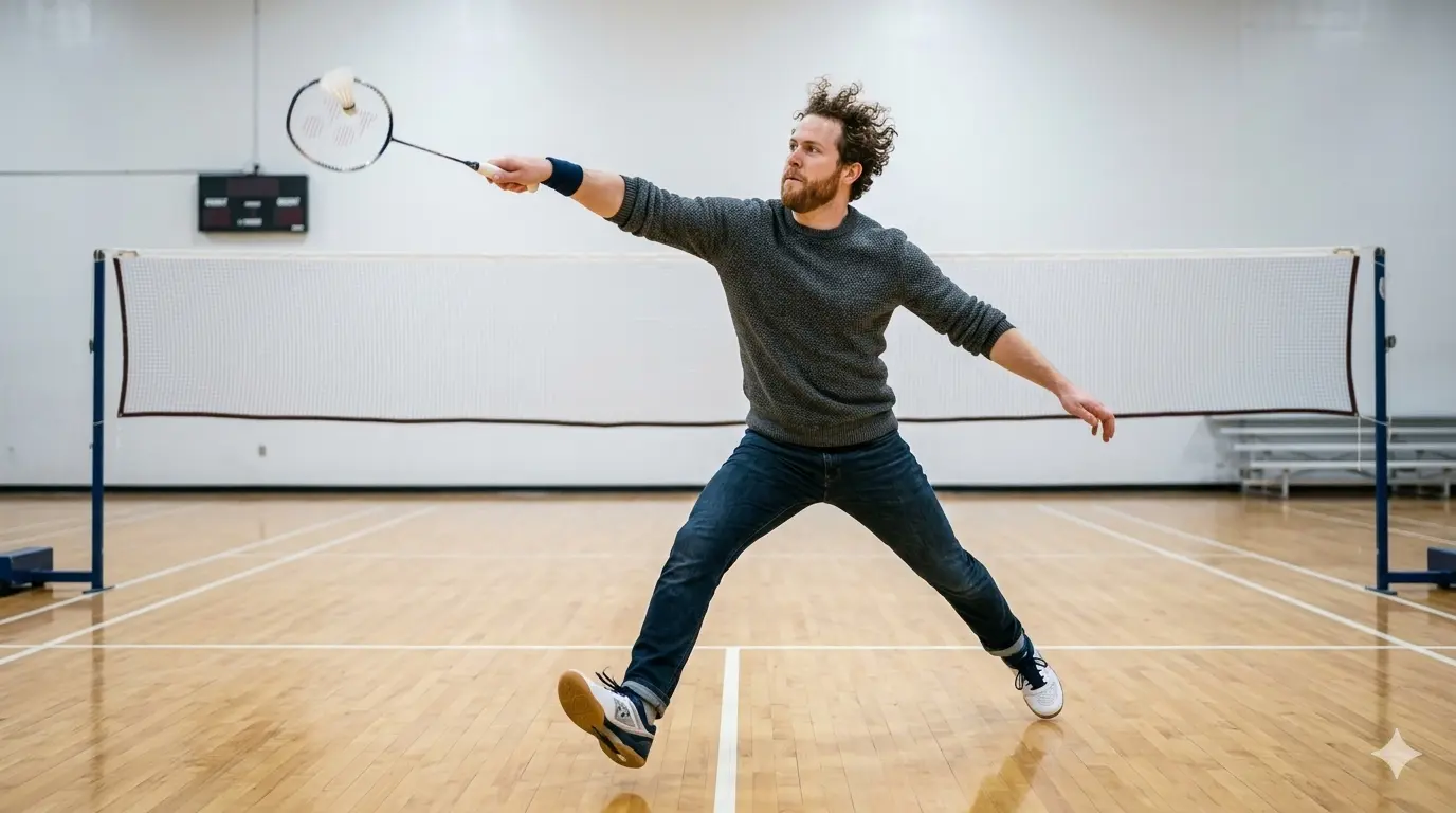 AI Output: Badminton Action AI Image Prompt – Dynamic Sports Court Gameplay Scene