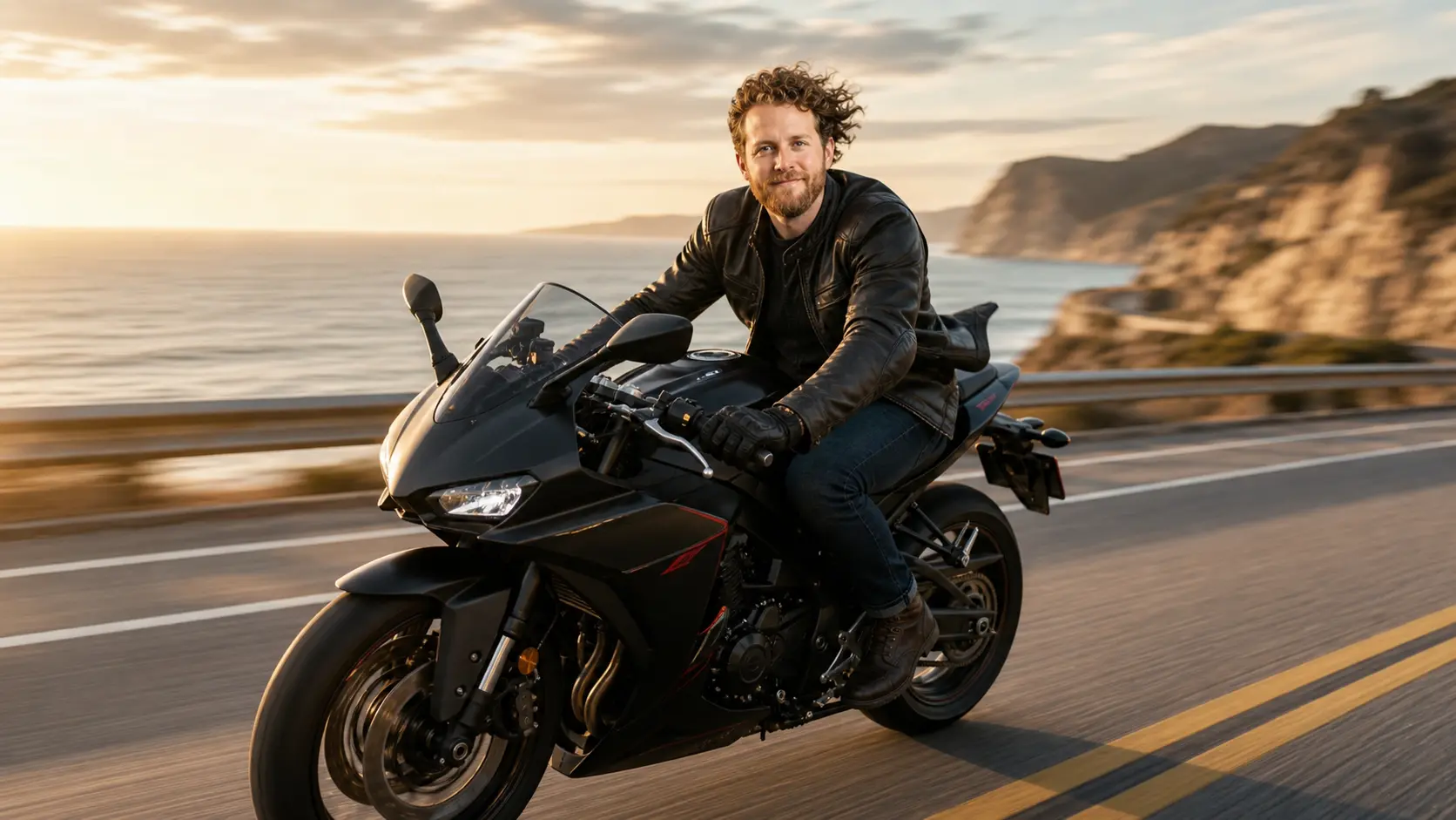 AI Output: Biker Riding Action AI Image Prompt – High-Speed Motorcycle Motion Scene