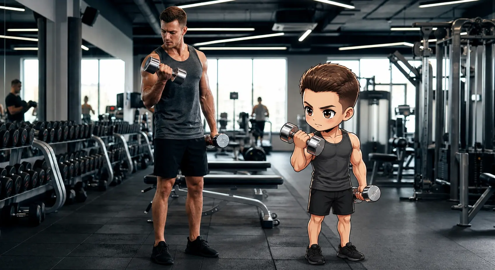 AI Output: Original Person and Chibi Twin AI Image Prompt – Real Photo + Anime Chibi Side by Side