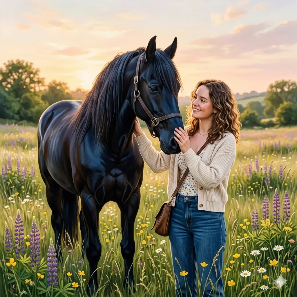 AI Output: Black Horse Bonding AI Image Prompt – Emotional Nature Portrait Scene