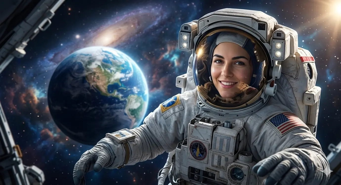 AI Output: Space Astronaut Galaxy Exploration AI Prompt – Cinematic Woman Space Portrait (Gemini AI)
