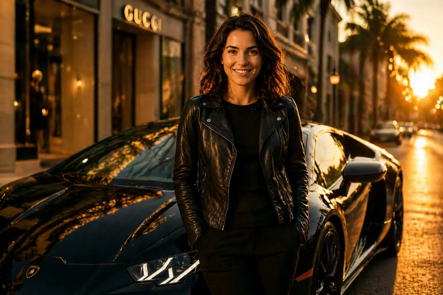 AI Output: Luxury Car Lifestyle AI Prompt – Cinematic Woman Portrait with Sports Car (GPT AI)