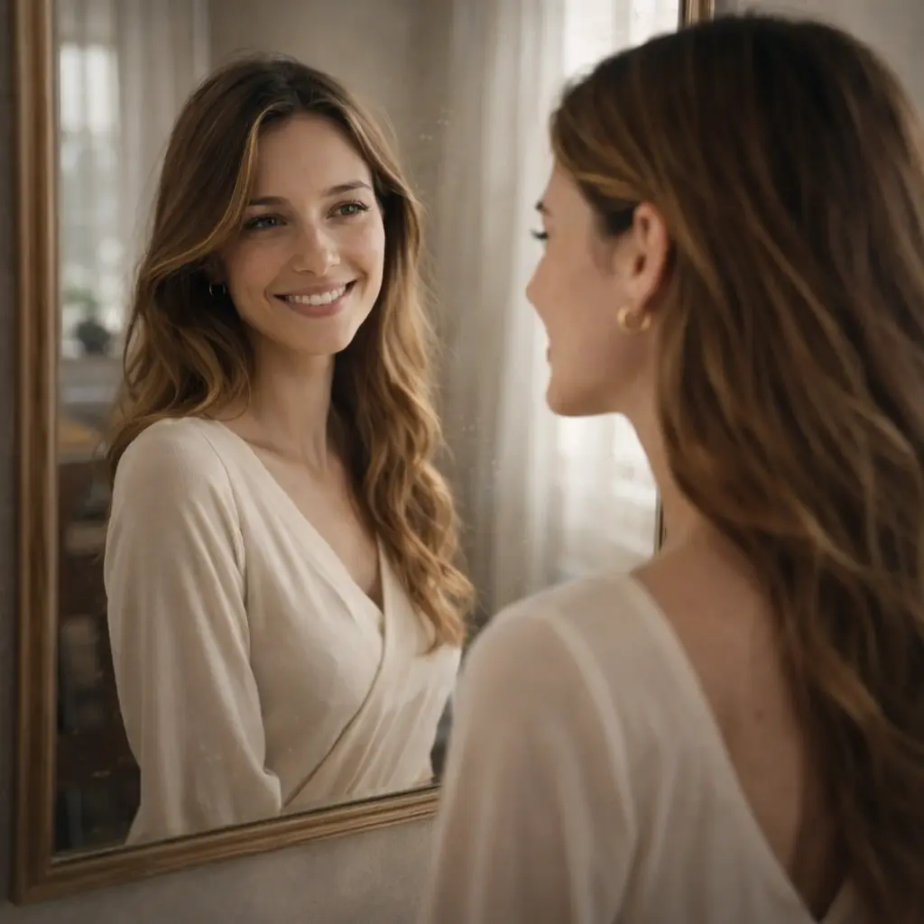 AI Output: Mirror Reflection AI Image Prompt – Cinematic Reflection Portrait (Turn Photo into Artistic Mirror Shot)