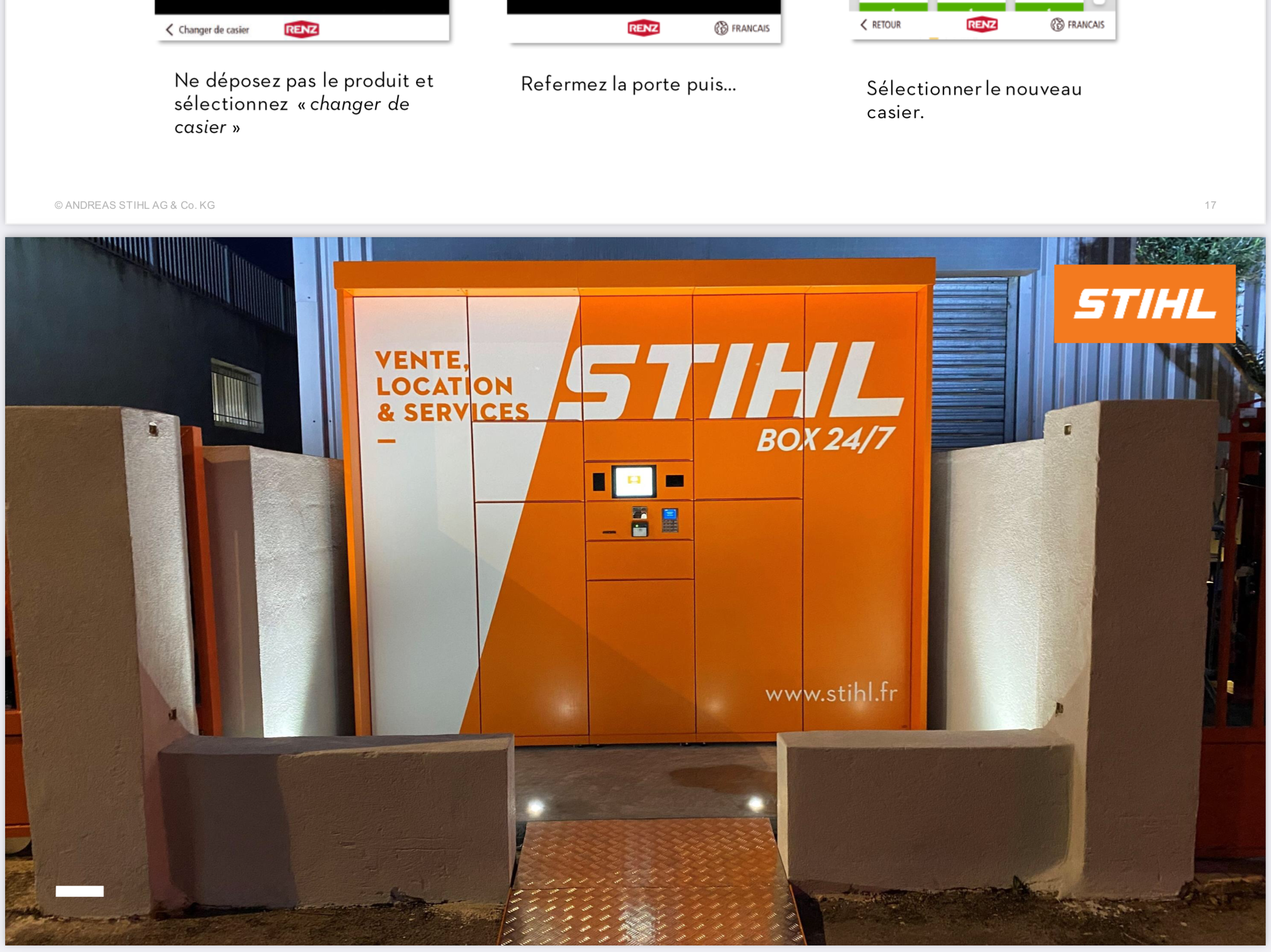 Notre magasin est équipé d’une STIHL BOX 24/7 qui permet de récupérer,déposer,louer votre machine ou consommable 24/7 et gratuitement.