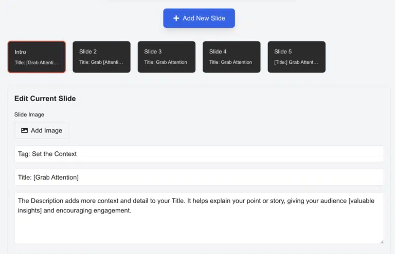 Add and Edit slides in the carousel post