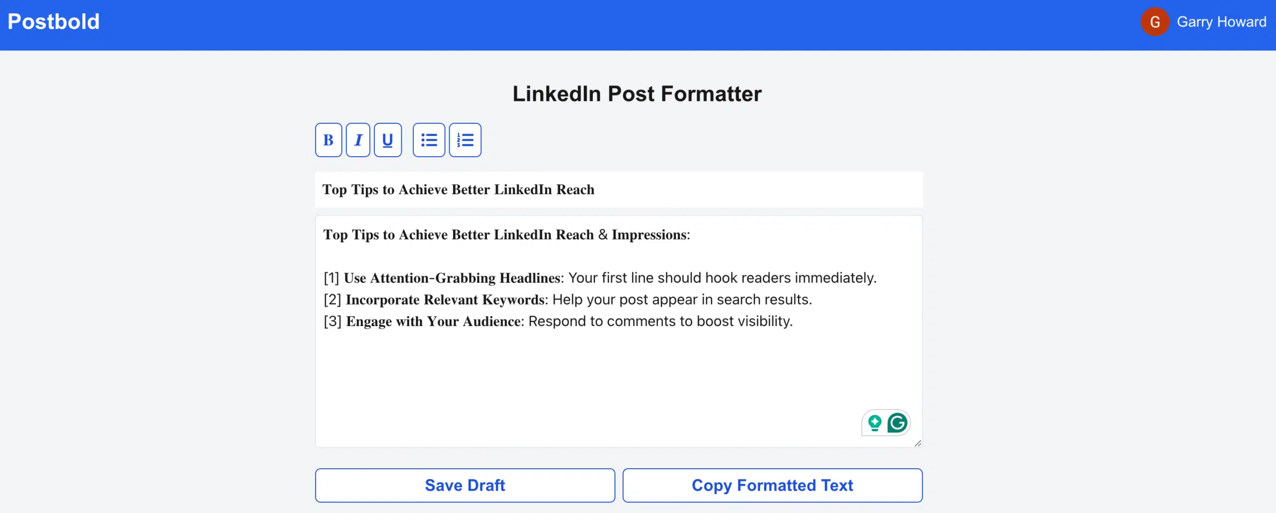 Write Linkedin Post on PostBold an web Linkedin Text Formatter app