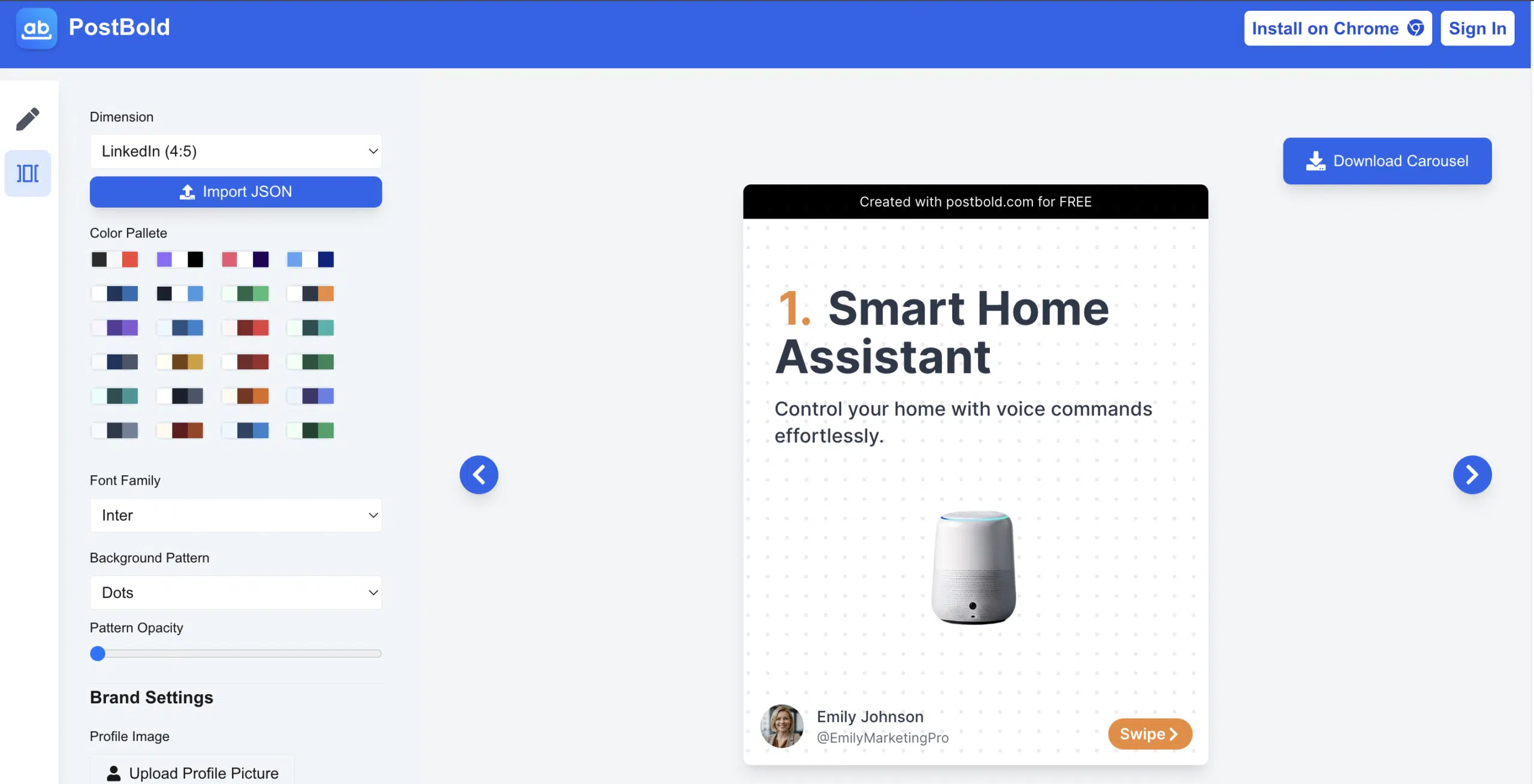 Design a carousel using PostBold.com