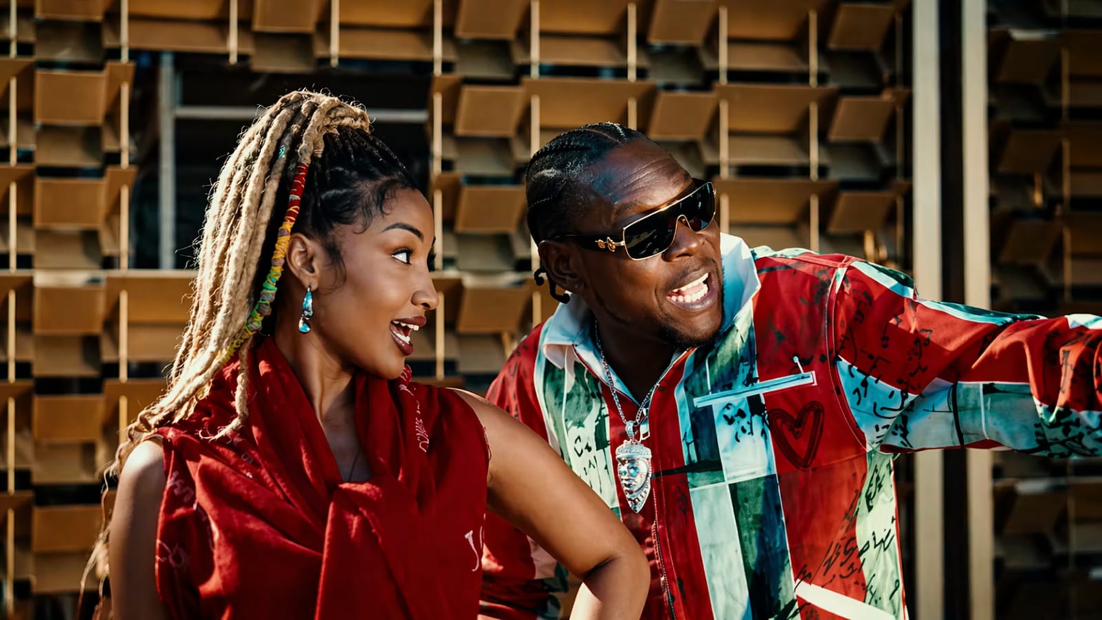 Shenseea and Vybz Kartel together in a dancehall video scene