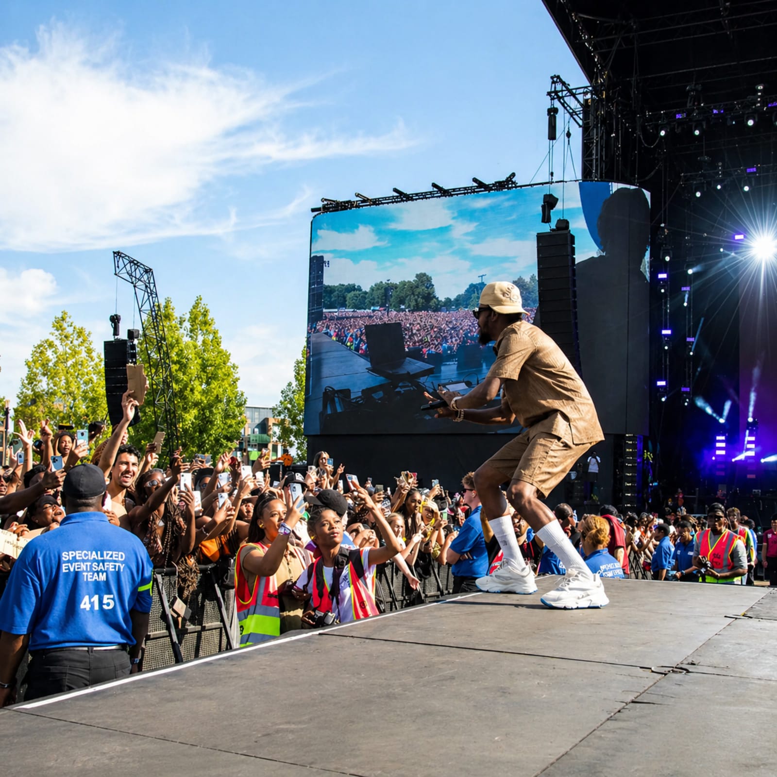 Popcaan performing to a large outdoor festival crowd