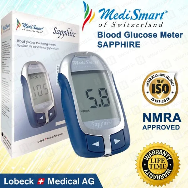Medismart Sapphire Glucose Monitoring Kit (Lifetime Warranty) 1 medismart glucometer sri lanka