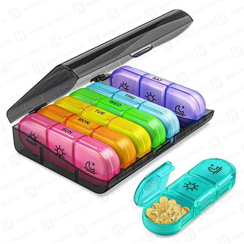 Three compartments daily pill organizer/storage multi colour Large - First Aid Items | Buy Online Sri Lanka | Hu Med