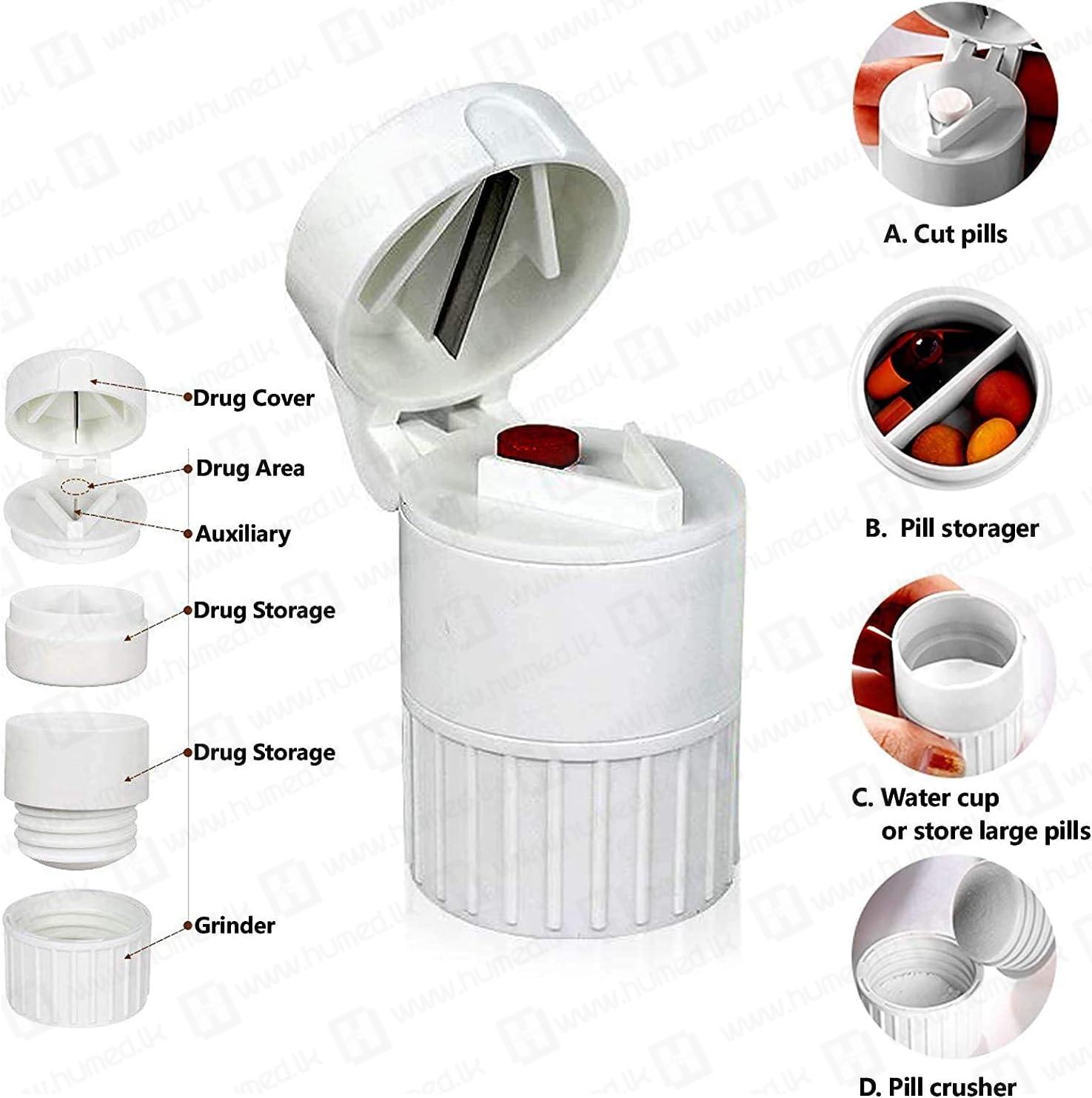 4-in-1 Pill Cutter, Crusher & Storage Box with Water Cup - First Aid Image 3 | Buy Online Sri Lanka | Hu Med