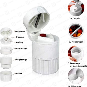 Pill cutter Sri Lanka, Pill crusher Sri Lanka, Tablet splitter and grinder, Medicine crusher box, 4 in 1 pill cutter, Pill storage container, Home healthcare accessories