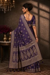 Royal Purple Floral Butta Silk Saree with Grand Paisley Pallu - Detail View 2