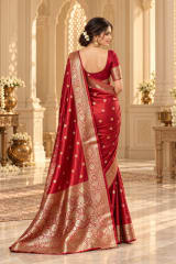 Crimson Maroon Ready-to-Wear Satin Silk Saree with Banarasi Goldwork - Detail View 2