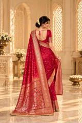 Ruby Rose Georgette Saree with Ornamental Gold Border - Detail View 3