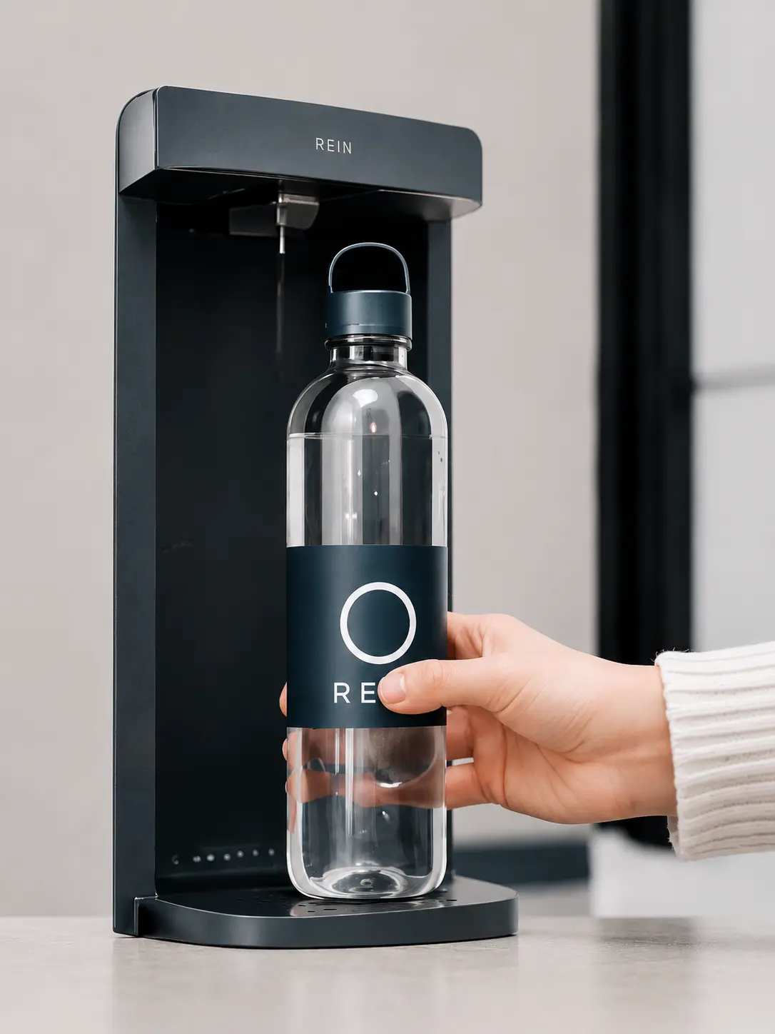 Refilling a REIN bottle at a station