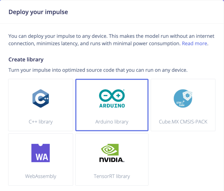 Export Edge Impulse model as Arduino library