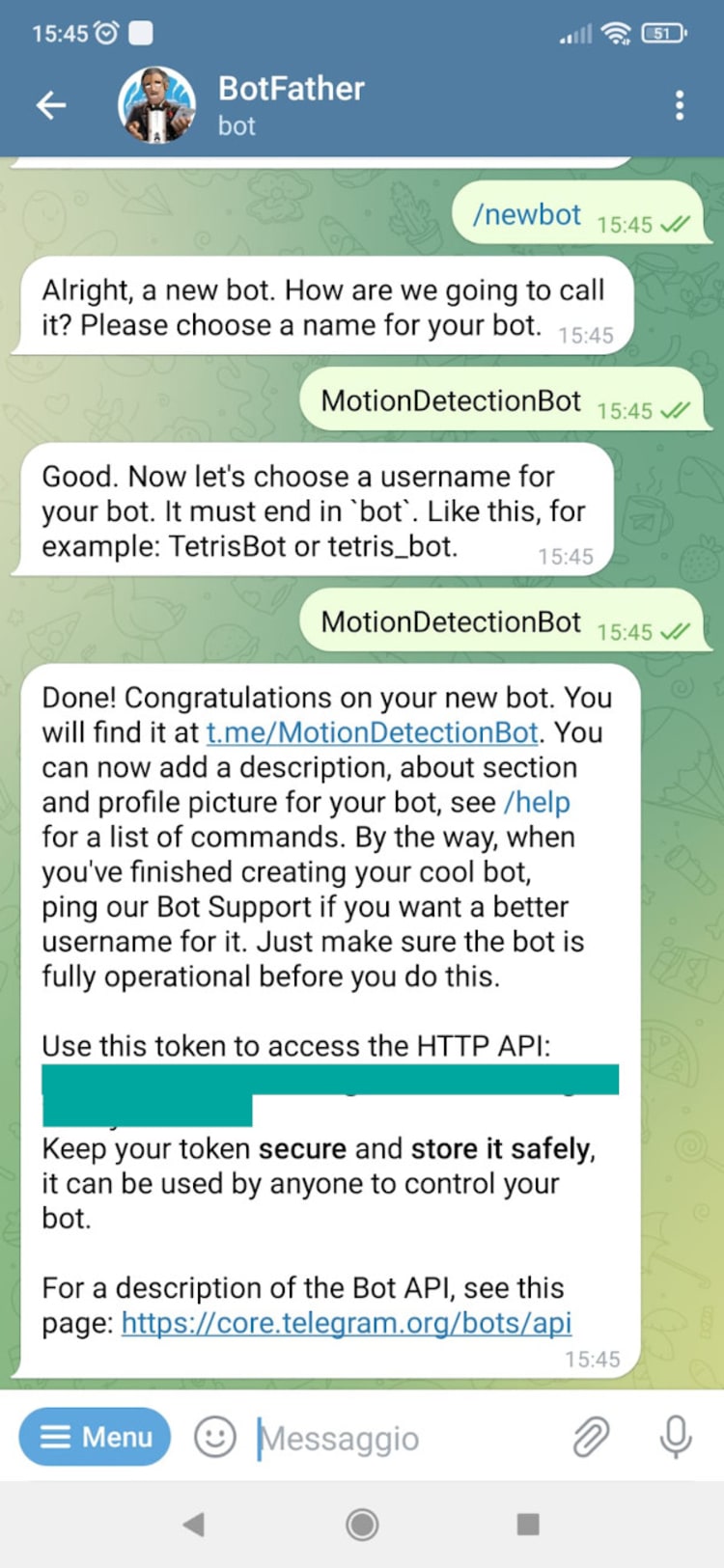 Telegram bot creation process