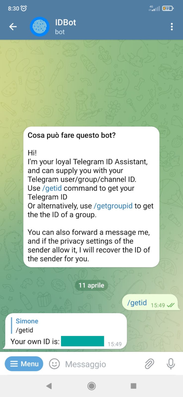 Telegram @getmyid bot