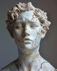 Marble bust with gold cracks